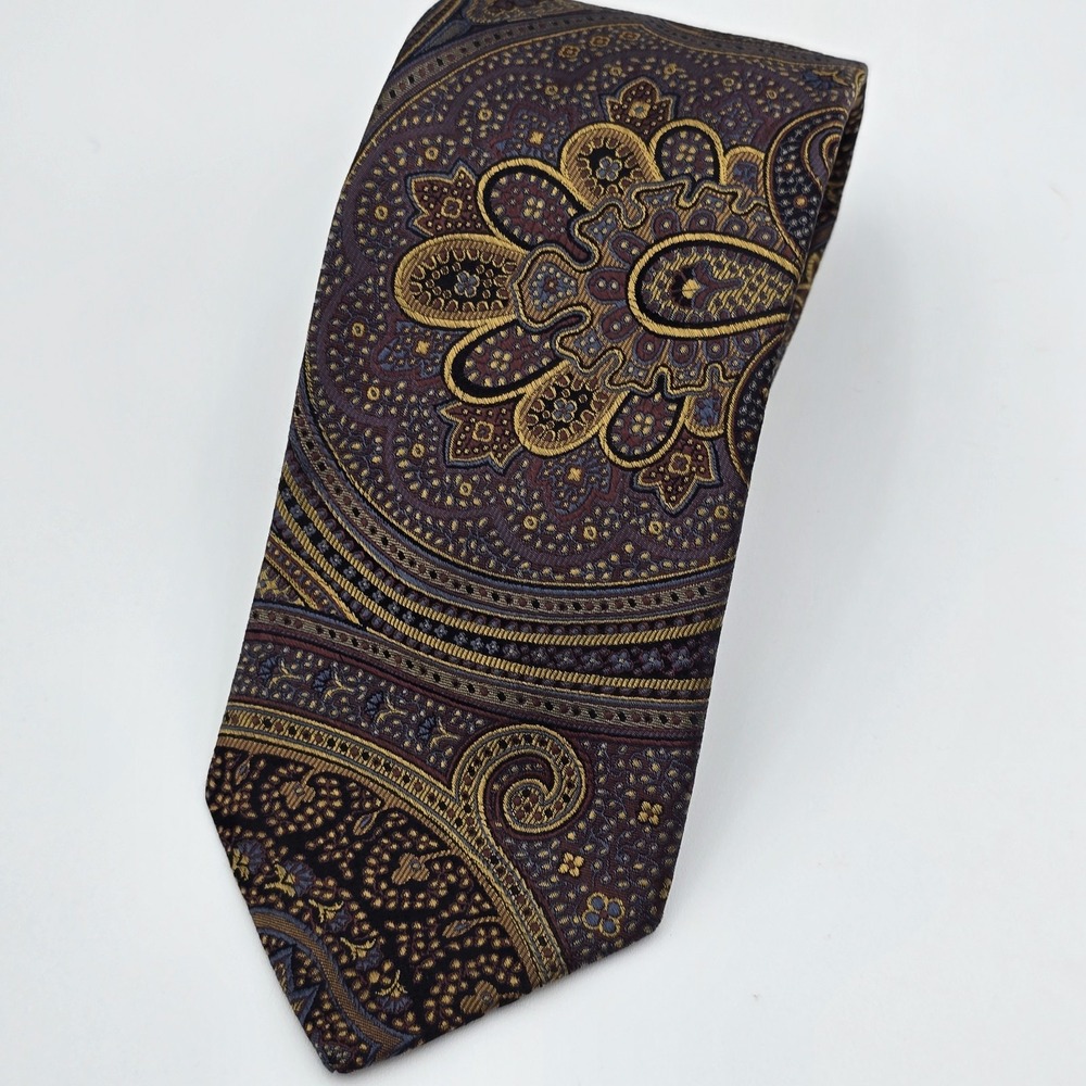 Robert Talbott‎ Best of Class Silk Tie Paisley Maroon Gold Navy 62" USA Handsewn